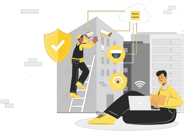 lustration of how a person sits with a laptop in front of the servers